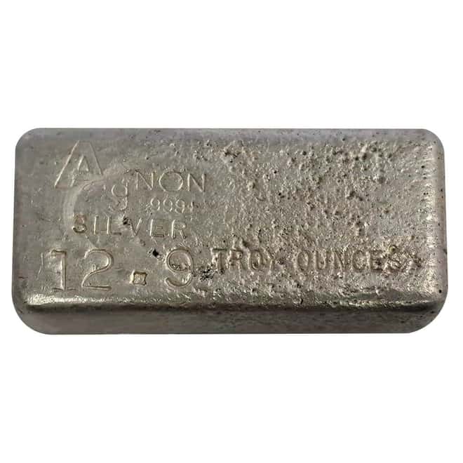 12.9 oz AgNON Vintage Poured Silver Bar .999+ Fine