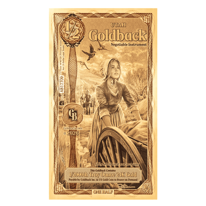 1/2 Utah Goldback 1/2000 oz 24K Gold Foil Aurum Note (New Design)