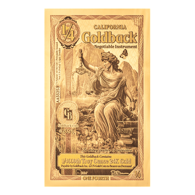 Pack of 100 - 1/4 California Goldback 1/4000 oz 24K Gold Foil Aurum Note