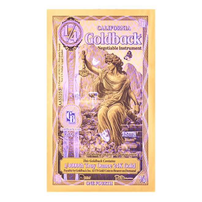 1/4 California Goldback 1/4000 oz 24K Gold Foil Aurum Note