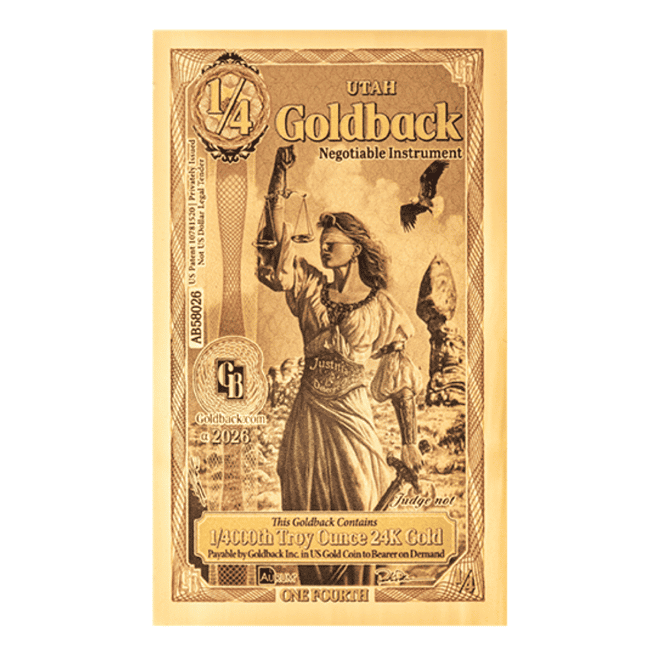Pack of 100 - 1/4 Utah Goldback 1/4000 oz 24K Gold Foil Aurum Note (New Design)