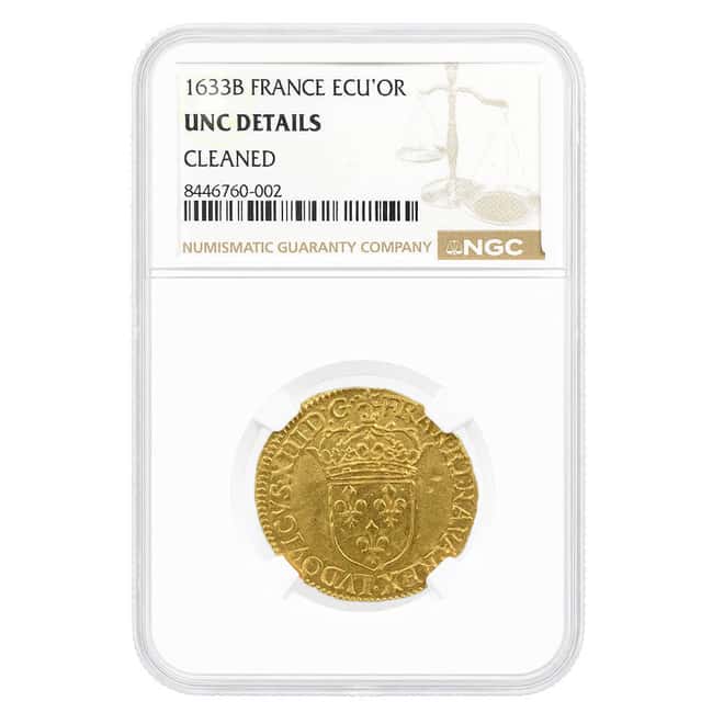 1633 B France 1 Ecu D'or Gold Coin NGC UNC Details