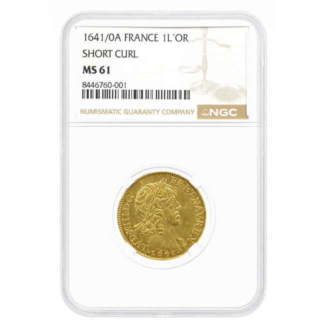 1641/0A France 1 Louis D'or Short Curl Gold Coin NGC MS 61