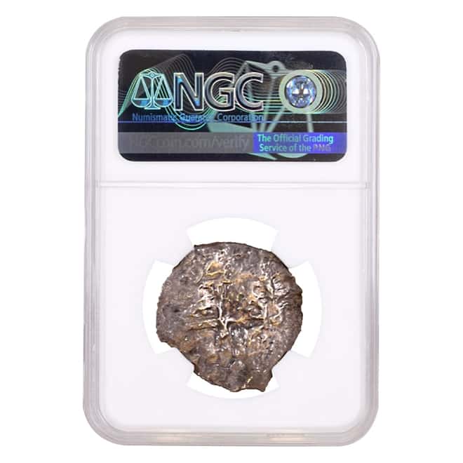 1676 P E Bolivia Charles II 4 Reales Silver Coin NGC Fine Details (11.14 gram)