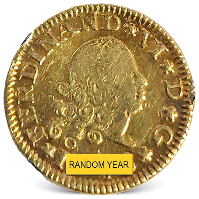 1748-1759 Spain 1/2 Escudo Ferdinand VI Gold Coin Ex-Jewelry (Random Year)