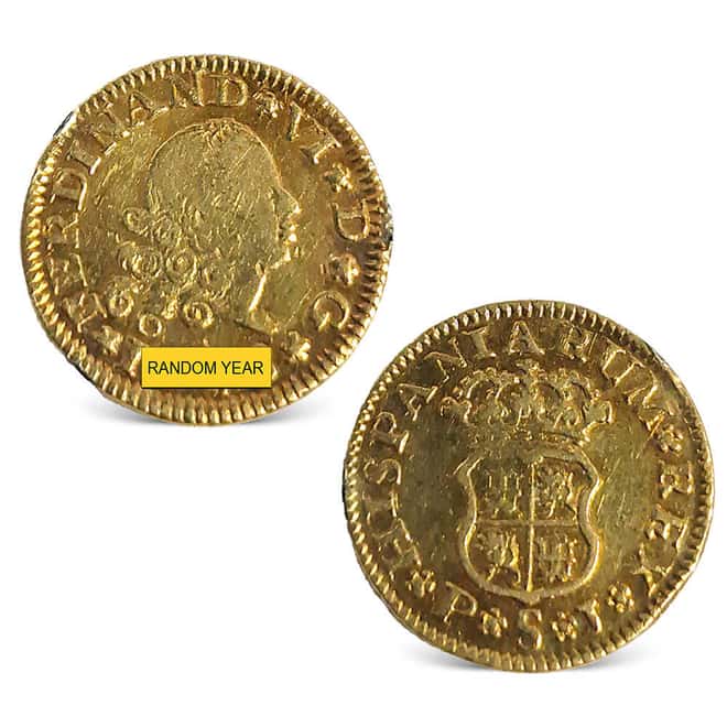 1748-1759 Spain 1/2 Escudo Ferdinand VI Gold Coin Ex-Jewelry (Random Year)