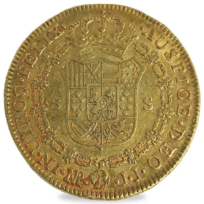 1772-1789 Colombia 8 Escudos Charles III Gold Coin AU (Random Year)