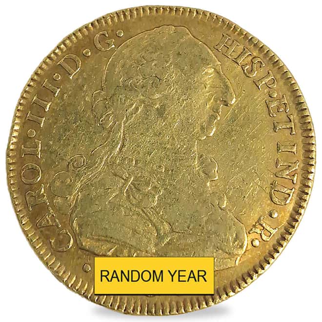 1772-1789 Colombia 8 Escudos Charles III Gold Coin AU (Random Year)