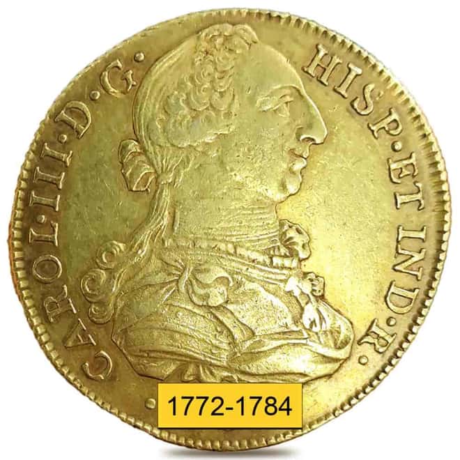 1772-1784 Peru 8 Escudos Charles III Gold Coin Circ (Random Year)