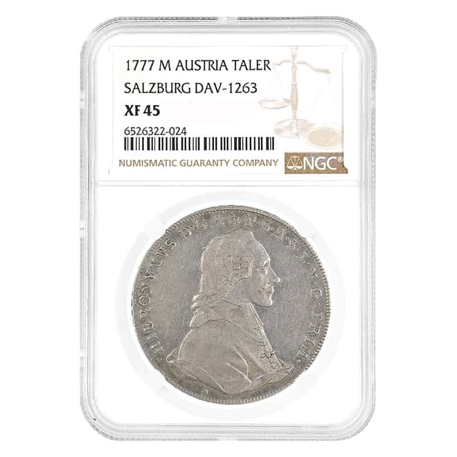 1777 M Austria 1 Thaler Salzburg Dav-1263 Silver Coin NGC XF 45