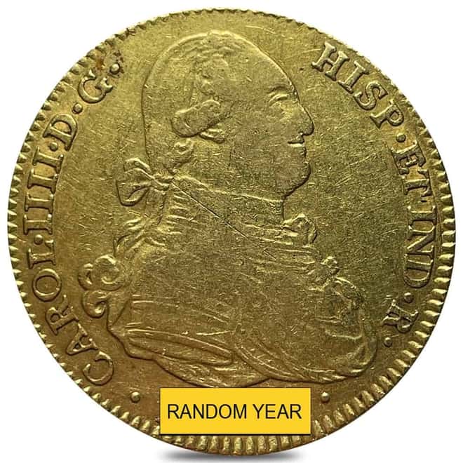1791-1803 Spain 4 Escudos Gold Coin Cleaned (Random Year)