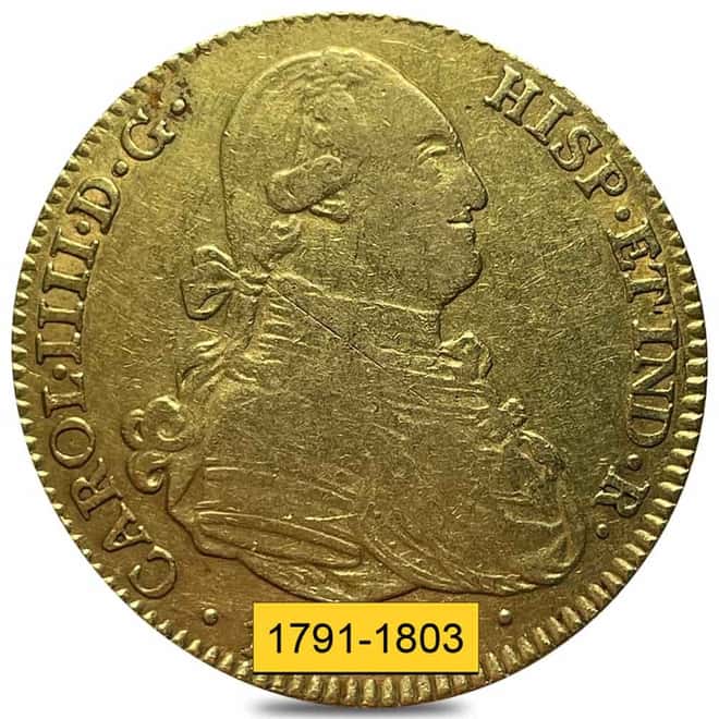 1791-1803 Spain 4 Escudos Gold Coin Cleaned (Random Year)
