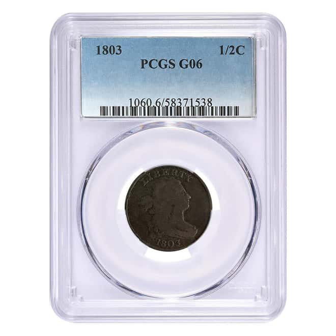 1803 United States Draped Bust Half Cent 1/2C PCGS G 6