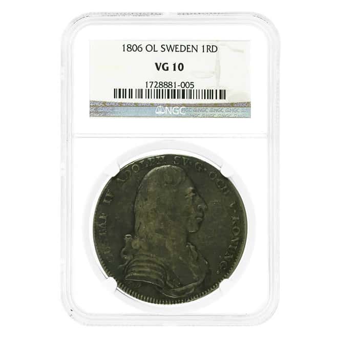 1806 Sweden 1 Riksdaler Gustav IV Adolf Silver Coin NGC VG 10