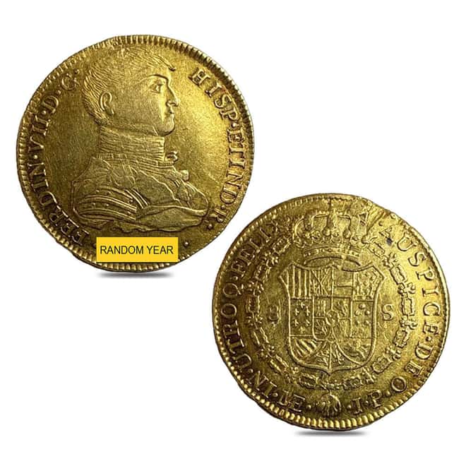 1808-1811 Peru 8 Escudos Ferdinand VII Uniformed Bust Gold Coin Ex-Jewelry (Random Year)