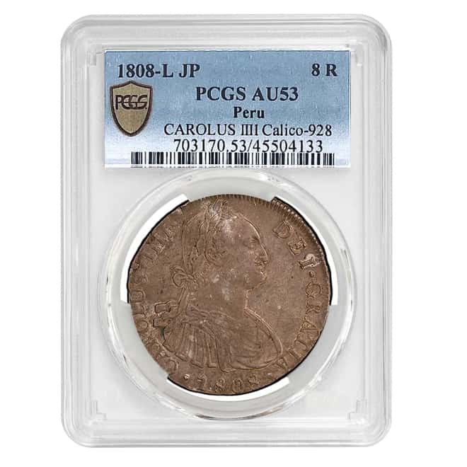 1808 L JP Peru 8 Reales Charles IIII Silver Coin PCGS AU 53