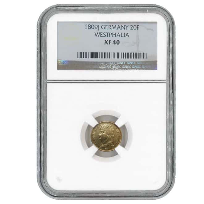 1809-J Germany Westphalia 20 Franken Gold Coin NGC XF 40