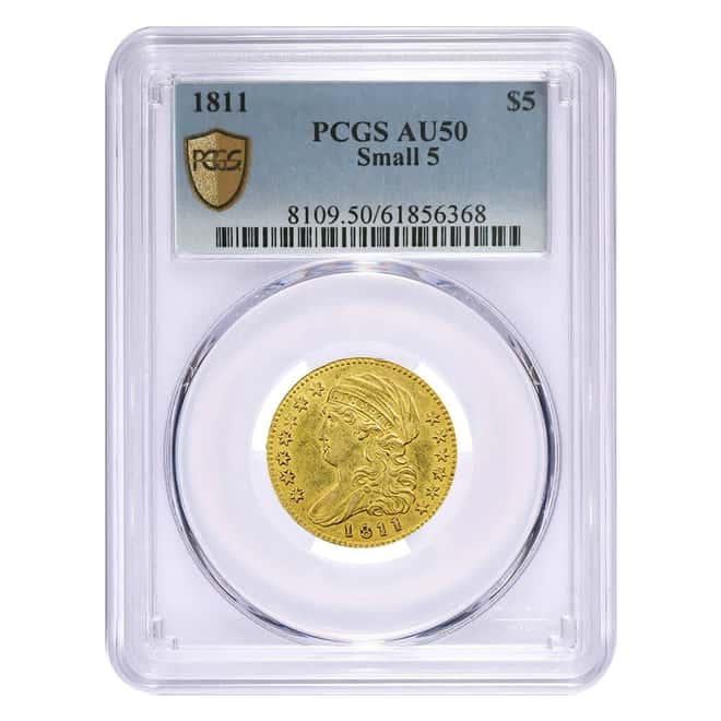 1811 $5 Capped Bust Half Eagle Small 5 Gold Coin PCGS AU 50