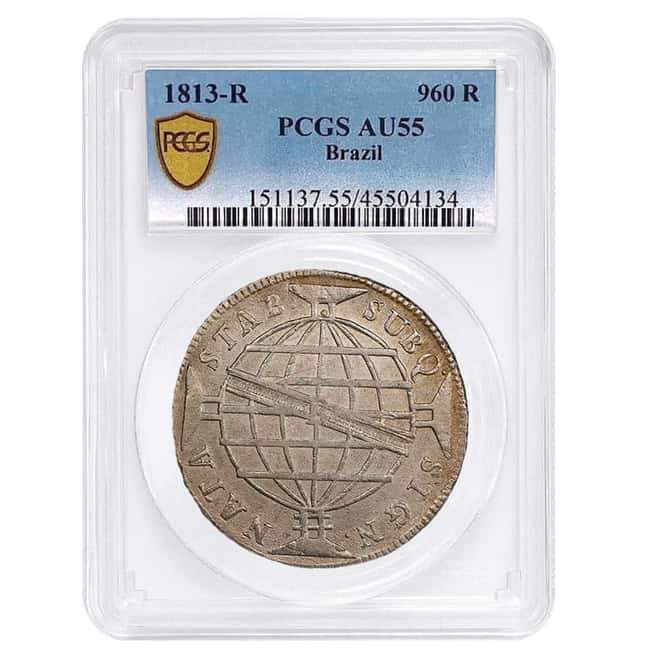 1813 R Brazil 960 Reis Silver Coin PCGS AU 55