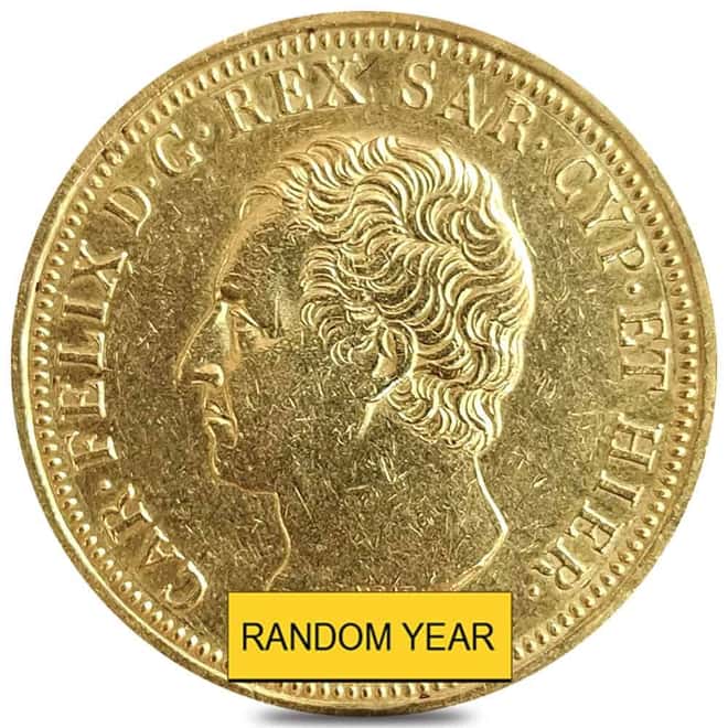 1824-1831 80 Lire Italian States Sardinia Charles Felix Gold Coin Cleaned (Random Year)