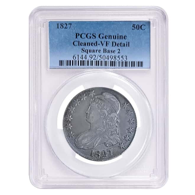 1827 Silver Capped Bust Half Dollar 50C Square Base 2 PCGS VF Detail