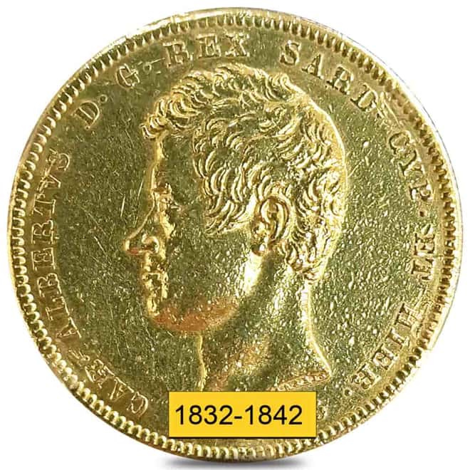 1832-1842 100 Lire Italy Sardinia Charles Albert Gold Coin Ex-Jewelry (Random Year)
