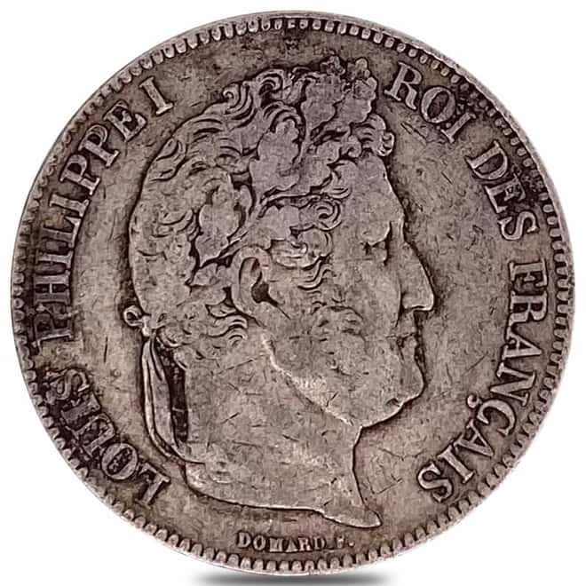 1832 - 1848 France 5 Francs Louis Philippe I Silver Coin Avg Circ ASW .7234 oz