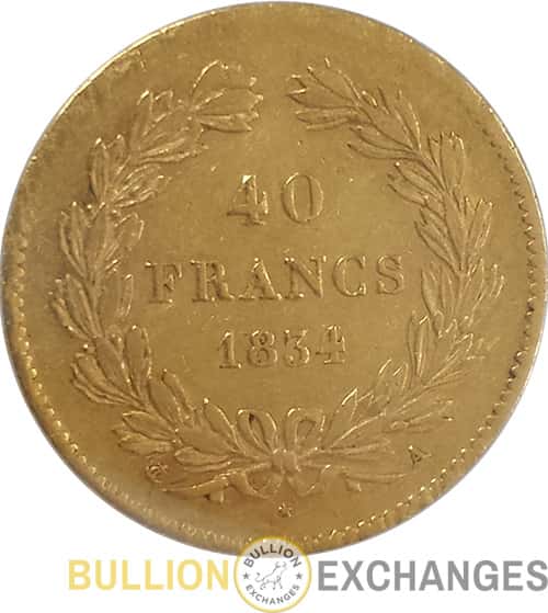 1834 France 40 Francs Gold Louis Philippe