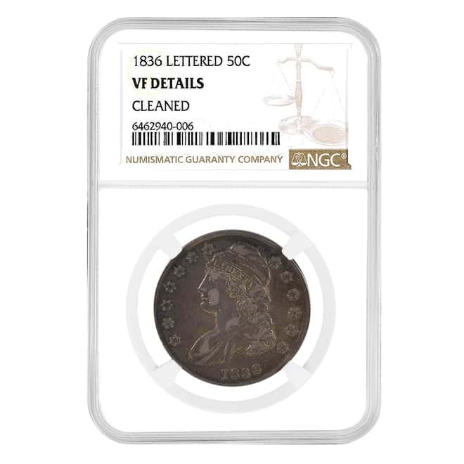 1836 Capped Bust Lettered Edge Silver Half Dollar NGC VF Details