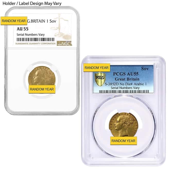 1838-1874 British Gold Sovereign Victoria Young Head Shield NGC / PCGS AU 55