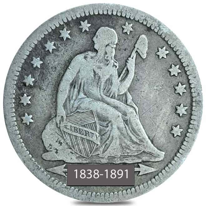 1838-1891 Seated Liberty Silver Quarter Dollar Fine-Very Fine (Random Year)
