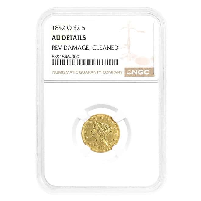 1842-O $2.5 Liberty Head Quarter Eagle Gold Coin NGC AU Details