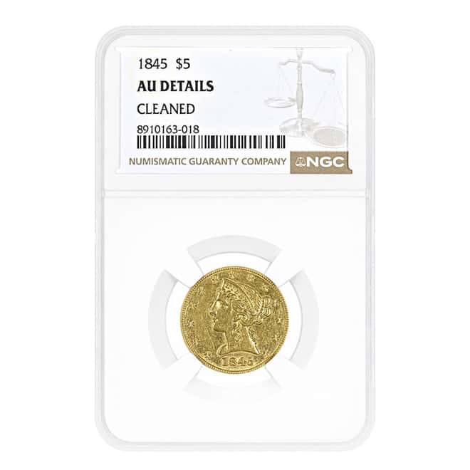 1845 $5 Liberty Head Half Eagle Gold Coin NGC AU Details