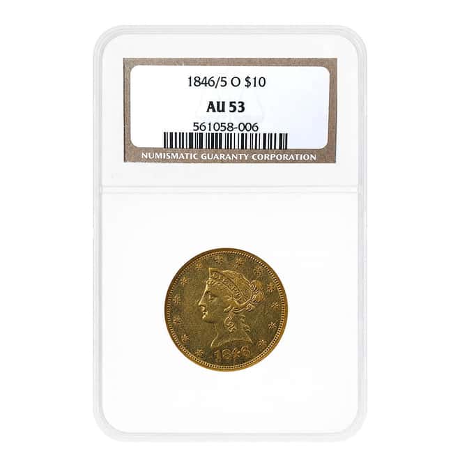 1846/5 O $10 Liberty Head Eagle Gold Coin NGC AU 53