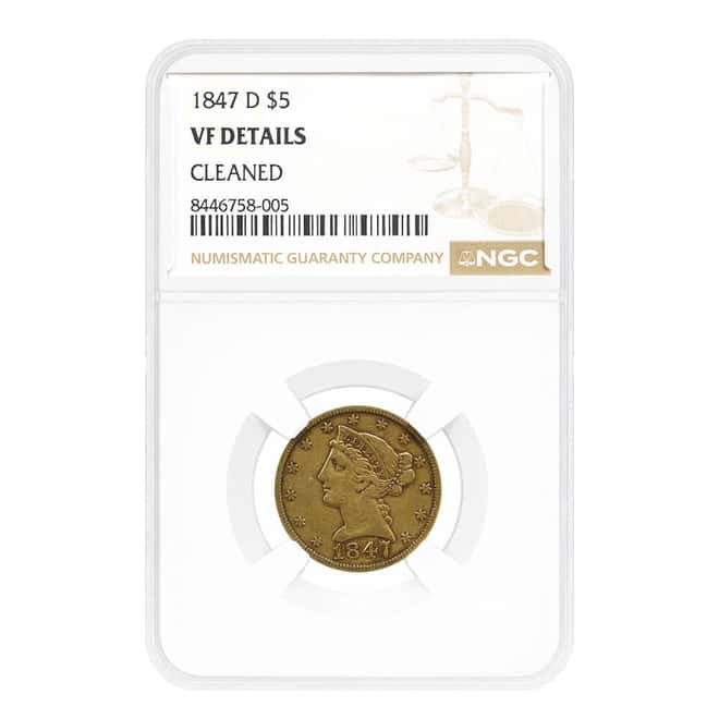 1847-D $5 Liberty Head Half Eagle Gold Coin NGC VF Details