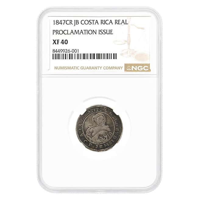 1847 Costa Rica 1 Real Proclamation Issue Silver Coin NGC XF 40