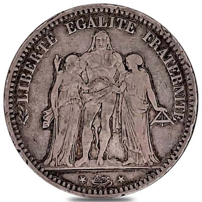 1848 - 1849 France 5 Francs Hercules Silver Coin Avg Circ ASW .7234 oz