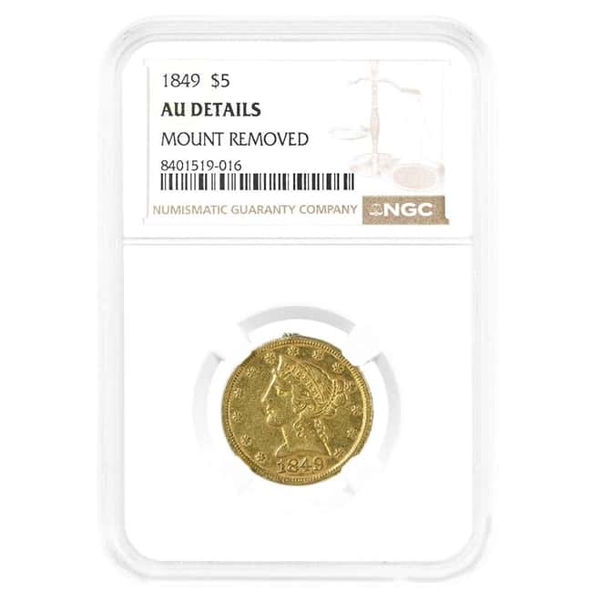 1849 $5 Liberty Head Half Eagle Gold Coin NGC AU Details