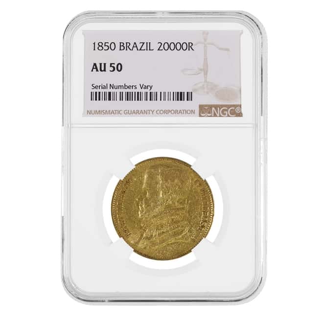 1850 Brazil Pedro II 20,000 Reis Gold Coin NGC AU 50