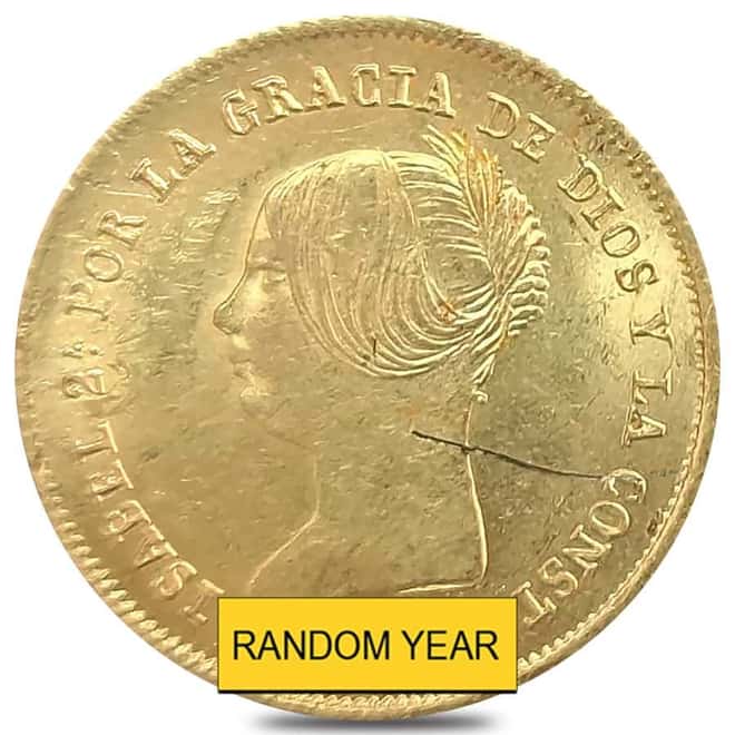 1851-1855 Spain Seville 100 Reales Isabel II Gold Coin Ex-Jewelry (Random Year)