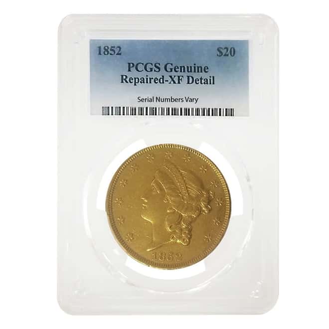 1852 $20 Liberty Head Double Eagle Gold Coin PCGS XF Detail