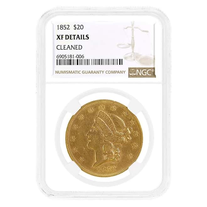1852 $20 Liberty Head Gold Double Eagle Coin NGC XF Details