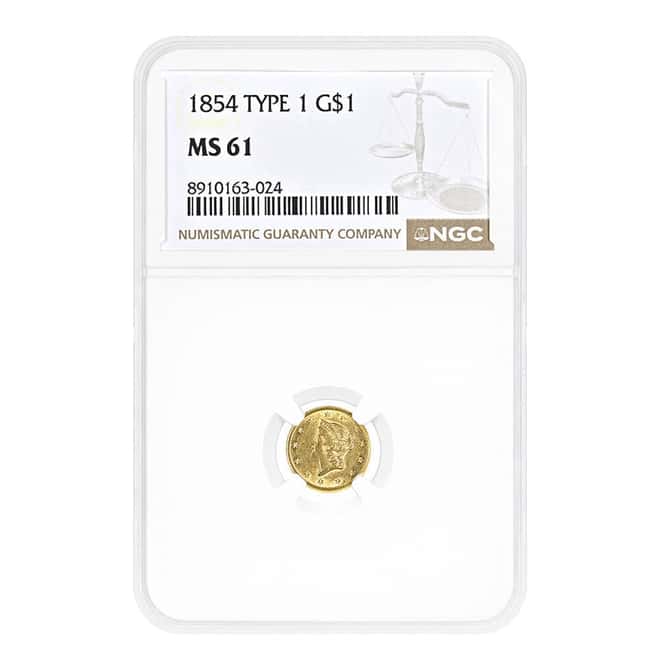 1854 $1 Liberty Head Type 1 Gold Coin NGC MS 61