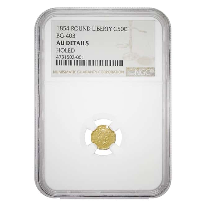1854 Gold California Fractional Liberty Round 50 Cents BG-403 NGC AU Details