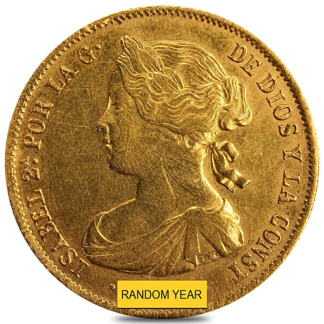 1856-1862 Spain 100 Reales Isabella II Gold Coin Ex-Jewelry (Random Year)
