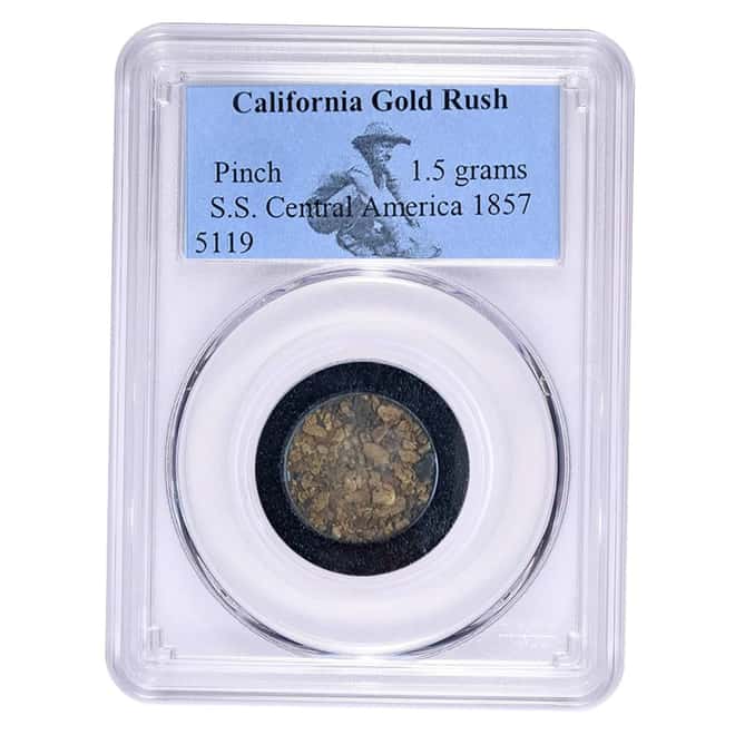 1857 SS Central America California Rush 1.5 Grams Pinch Gold Dust PCGS Certified