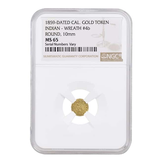 1859 California Gold Token Indian Head Round NGC MS 65 Wreath # 4b