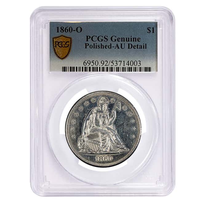 1860-O Seated Liberty Silver Dollar $1 Coin PCGS AU Detail