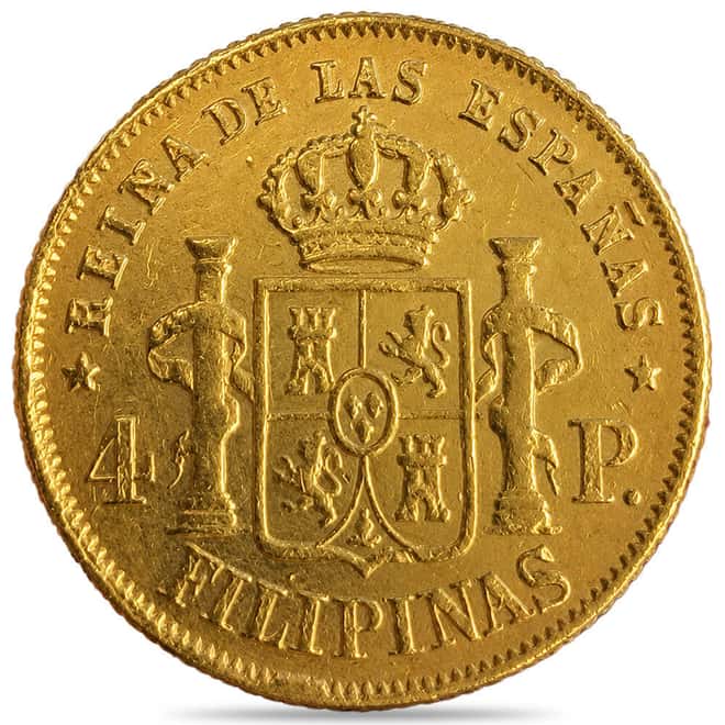 1861-1868 Philippines 4 Pesos Gold Coin Ex-Jewelry (Random Year)
