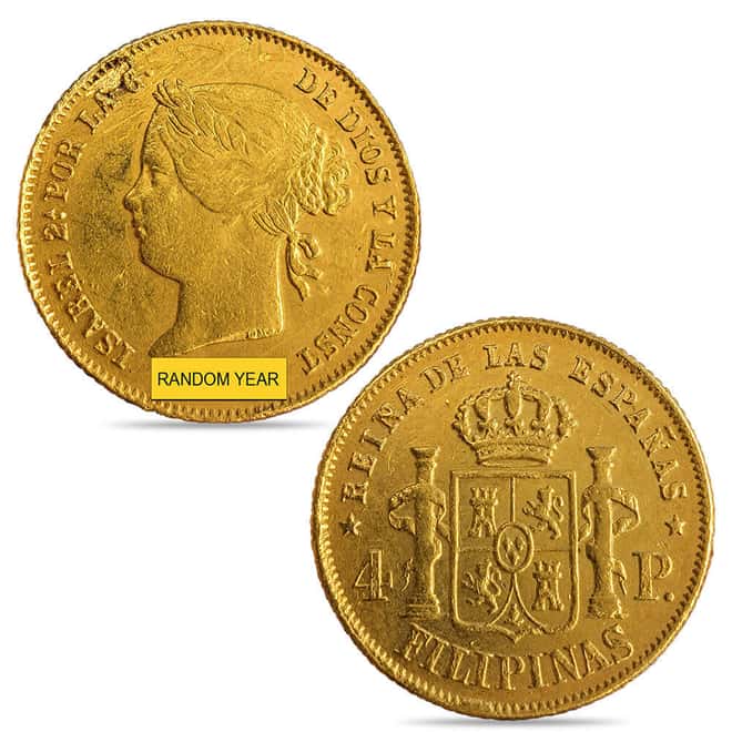 1861-1868 Philippines 4 Pesos Gold Coin Ex-Jewelry (Random Year)